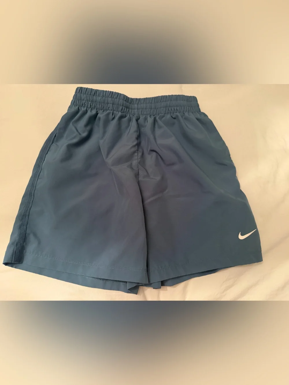 3 pairs of boys dry fit NIKE shorts blue, navy, gray white logo elastic waist